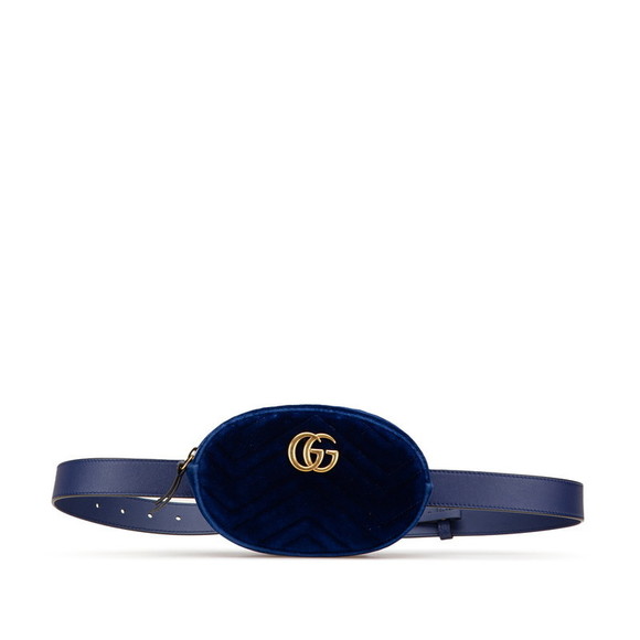 Gucci Blue Waist Bag Velvet Quilted Marmont Body GG - Picture 2 of 8